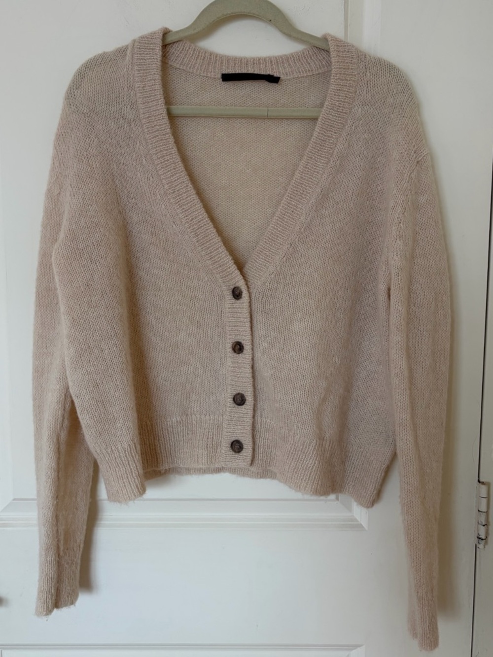 Jenni Kayne Boyfriend Cardigan Size Large Beige Alpaca Wool Knit V Neck Sweater - Picture 2 of 8